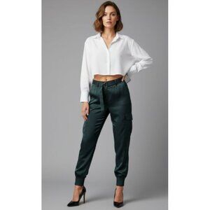 Ted Baker Black Cuff Jogger Pants W/Belted Waist & Cargo Pockets Women's Medium